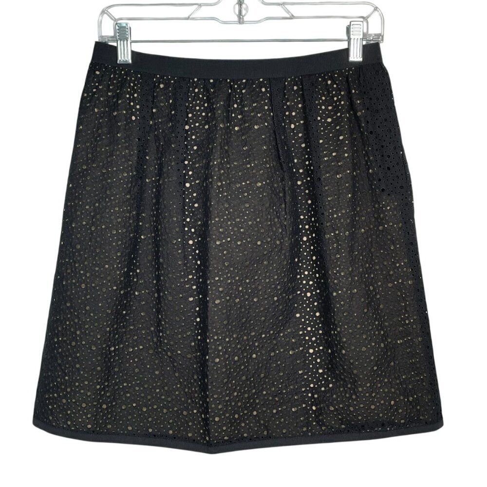 Lida Baday Black Eyelet Overlay Pleated Mini Skirt Size 4 - Picture 13 of 14